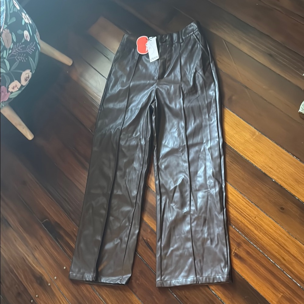 Cider Women’s Dark Brown Faux Leather  Dress Pants